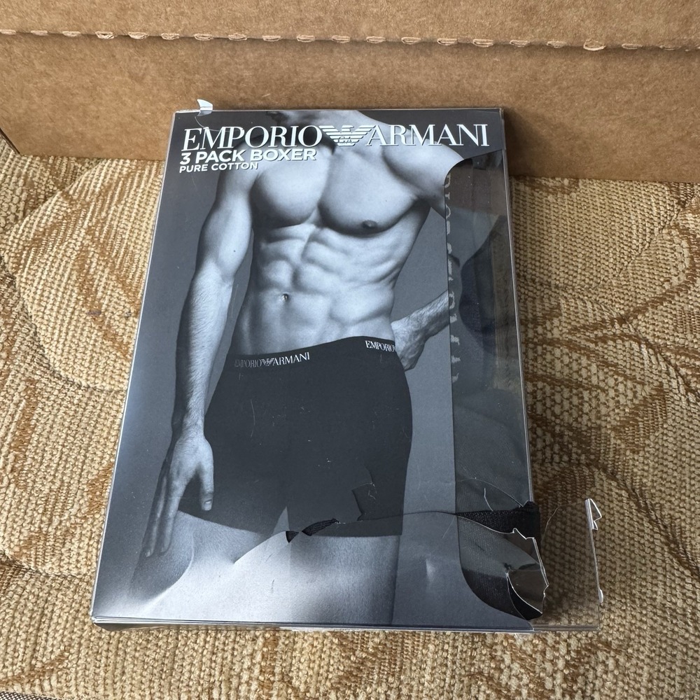 Emporio Armani 3 Pack‎ Waistband Trunks in Black, Gray, Blue Size S